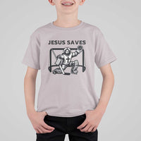Funny Religious Ice Hockey Goalie Gift T Shirt For Kid Jesus Saves - Wonder Print Shop