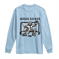 Funny Religious Ice Hockey Goalie Gift Long Sleeve Shirt Jesus Saves - Wonder Print Shop