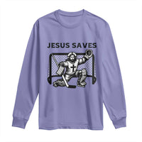 Funny Religious Ice Hockey Goalie Gift Long Sleeve Shirt Jesus Saves - Wonder Print Shop