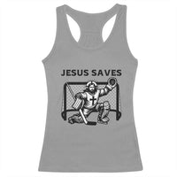 Funny Religious Ice Hockey Goalie Gift Racerback Tank Top Jesus Saves - Wonder Print Shop