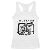 Funny Religious Ice Hockey Goalie Gift Racerback Tank Top Jesus Saves - Wonder Print Shop