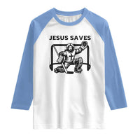 Funny Religious Ice Hockey Goalie Gift Raglan Shirt Jesus Saves - Wonder Print Shop