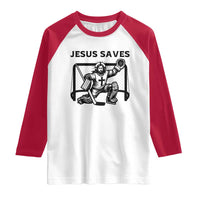 Funny Religious Ice Hockey Goalie Gift Raglan Shirt Jesus Saves - Wonder Print Shop