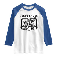 Funny Religious Ice Hockey Goalie Gift Raglan Shirt Jesus Saves - Wonder Print Shop