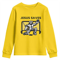 Funny Religious Ice Hockey Goalie Gift Youth Sweatshirt Jesus Saves - Wonder Print Shop