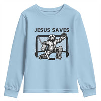 Funny Religious Ice Hockey Goalie Gift Youth Sweatshirt Jesus Saves - Wonder Print Shop