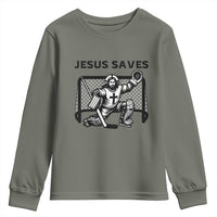 Funny Religious Ice Hockey Goalie Gift Youth Sweatshirt Jesus Saves - Wonder Print Shop