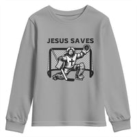 Funny Religious Ice Hockey Goalie Gift Youth Sweatshirt Jesus Saves - Wonder Print Shop