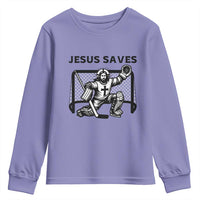 Funny Religious Ice Hockey Goalie Gift Youth Sweatshirt Jesus Saves - Wonder Print Shop