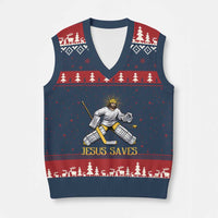 Jesus Saves V-Neck Knit Sweater Vest Funny Christian Ice Hockey Goalie Gift - Wonder Print Shop
