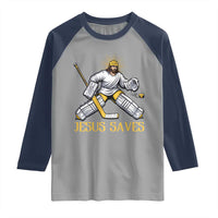 Jesus Saves Raglan Shirt Funny Christian Ice Hockey Goalie Gift - Wonder Print Shop