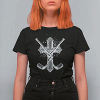 Faith Family Hockey Cross T Shirt For Women Religious Ice Hockey Lover Gift - Wonder Print Shop