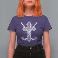 Faith Family Hockey Cross T Shirt For Women Religious Ice Hockey Lover Gift - Wonder Print Shop