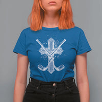 Faith Family Hockey Cross T Shirt For Women Religious Ice Hockey Lover Gift - Wonder Print Shop