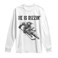 Funny Christian Ice Hockey Lover Gift Long Sleeve Shirt He Is Rizzin - Wonder Print Shop