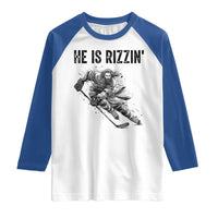 Funny Christian Ice Hockey Lover Gift Raglan Shirt He Is Rizzin - Wonder Print Shop