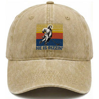 He Is Rizzin Washed Cotton Baseball Cap Christian Hockey Retro Funny Gift For Believers