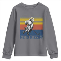 He Is Rizzin Youth Sweatshirt Christian Hockey Retro Funny Gift For Believers - Wonder Print Shop