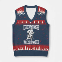 Jesus Ice Hockey Players Walk On Water V-Neck Knit Sweater Vest Funny Christian Gift - Wonder Print Shop