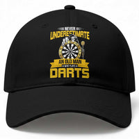 Never Underestimate An Old Man Plays Darts Baseball Cap Funny Dartist Grim Reaper Gift