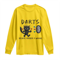 Funny Grumpy Cat Dart Player Long Sleeve Shirt Because Murder Is Wrong Pub Game Gift - Wonder Print Shop