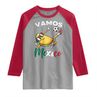 Vamos Mexico Taco Playing Soccer Raglan Shirt Mexican Fan Gift