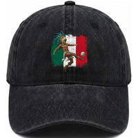 Aztec Warrior Playing Soccer Washed Cotton Baseball Cap Mexican Pride Football Fan Gift