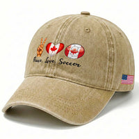 Peace Love Soccer Washed Cotton Baseball Cap Proud Canadian Fan Gift