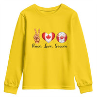 Peace Love Soccer Youth Sweatshirt Proud Canadian Fan Gift