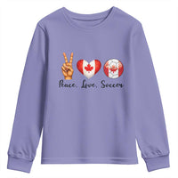 Peace Love Soccer Youth Sweatshirt Proud Canadian Fan Gift