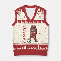 Proud Canada Soccer Beaver V-Neck Knit Sweater Vest Funny Football Fan Gift
