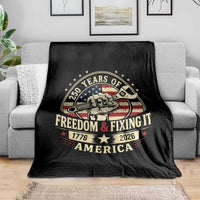 USA 250th Anniversary Patriotic Mechanic Throw Blanket Freedom And Fixing It