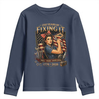 Patriotic Rosie Mechanic Feminist Pride Youth Sweatshirt 250 Years Of Fixing It