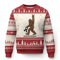 Funny Bigfoot Skin Cancer Support Ugly Christmas Sweater In May We Wear Black