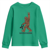 Funny Bigfoot Skin Cancer Support Youth Sweatshirt In May We Wear Black