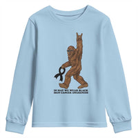 Funny Bigfoot Skin Cancer Support Youth Sweatshirt In May We Wear Black
