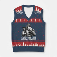 Bigfoot Save Your Skin V-Neck Knit Sweater Vest Melanoma Warrior Support