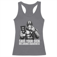 Bigfoot Save Your Skin Racerback Tank Top Melanoma Warrior Support