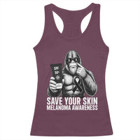 Bigfoot Save Your Skin Racerback Tank Top Melanoma Warrior Support