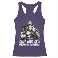 Bigfoot Save Your Skin Racerback Tank Top Melanoma Warrior Support