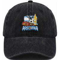 Argentine Pride Soccer And Beer Washed Cotton Baseball Cap Football Fan Graphic