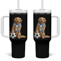 Golden Retriever Soccer Fan Tumbler With Handle Argentina Football Pride
