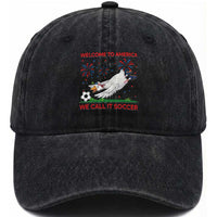 Funny USA Goose Football Washed Cotton Baseball Cap Welcome To America We Call It Soccer