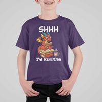 Shhh I Am Reading T Shirt For Kid Funny Dragon Reading Book - Wonder Print Shop