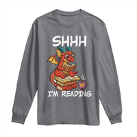 Shhh I Am Reading Long Sleeve Shirt Funny Dragon Reading Book - Wonder Print Shop