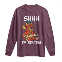 Shhh I Am Reading Long Sleeve Shirt Funny Dragon Reading Book - Wonder Print Shop