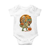 Funny Skeleton Riding Mummy Dinosaur Halloween Baby Onesie - Wonder Print Shop
