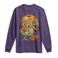 Funny Skeleton Riding Mummy Dinosaur Halloween Long Sleeve Shirt - Wonder Print Shop