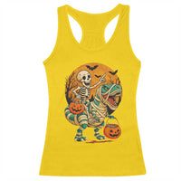 Funny Skeleton Riding Mummy Dinosaur Halloween Racerback Tank Top - Wonder Print Shop