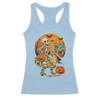 Funny Skeleton Riding Mummy Dinosaur Halloween Racerback Tank Top - Wonder Print Shop